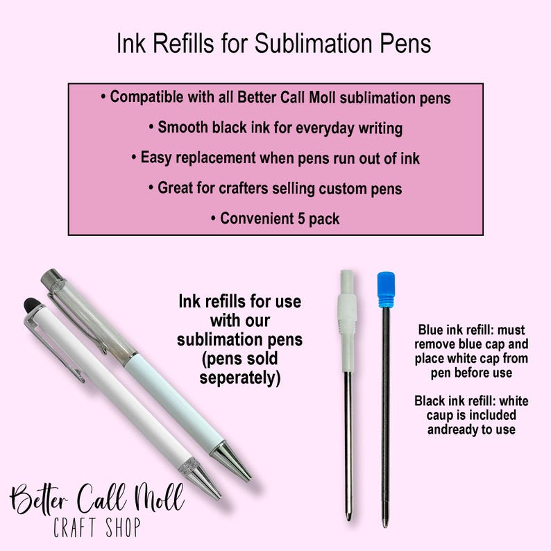 5-Pack Black or Blue Ink Refills for Twist Retractable Sublimation Ink Pens image 2