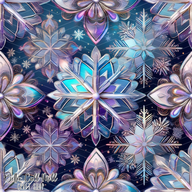 Snowflake Glass Pattern Snowflake Stained Glass 1 Seamless Pattern PNG | Digital Download - Etsy