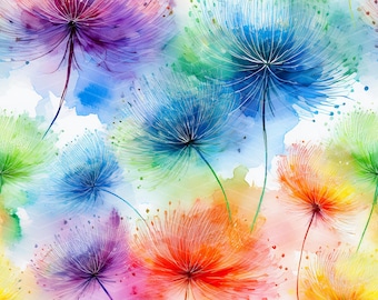 Colorful Dandelions 2 Seamless Pattern PNG | Digital Download