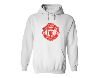 Manchester United FC adult fleece pullover hoodie with a badge logo.