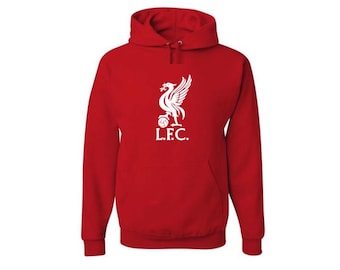liverpool adult fleece pullover hoodie with a badge logo.
