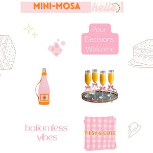 Folha de adesivos Mini-Mosa – Brunch, Estética borbulhante para diários, planejadores e presentes – Mimosas, brilhos e muito mais