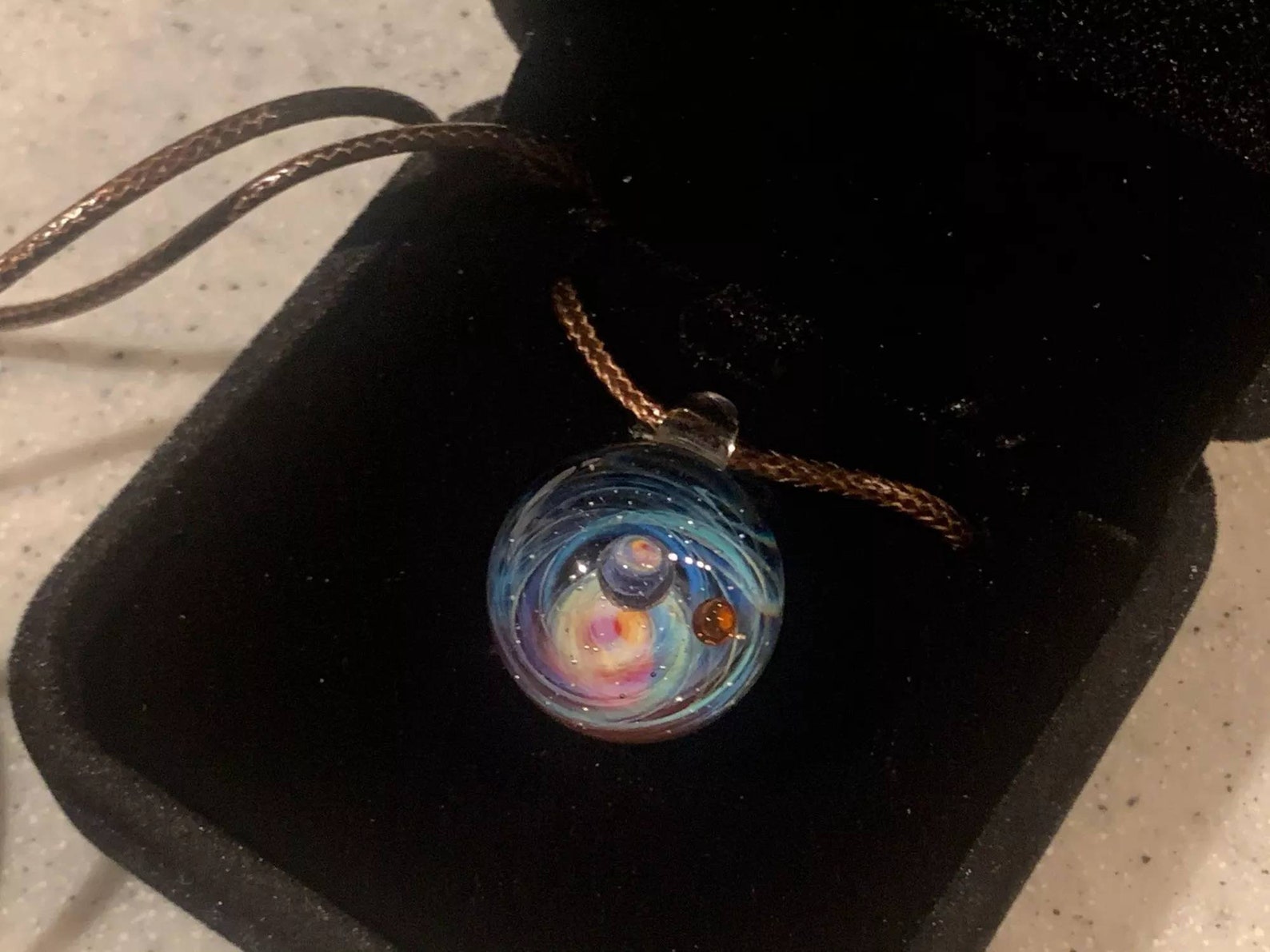 Universe Red Blue Glass Bead Planets Pendant Necklace, Galaxy Rope ...