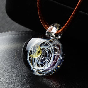 Hand Blown Glass Pendant for Women, Spiral Galaxy Pendant