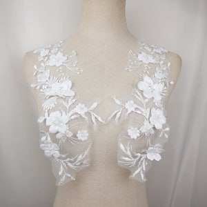 3D flowers beaded embroidered lace fabric appliques, 3D beading lace applique for costume gown dress sewing