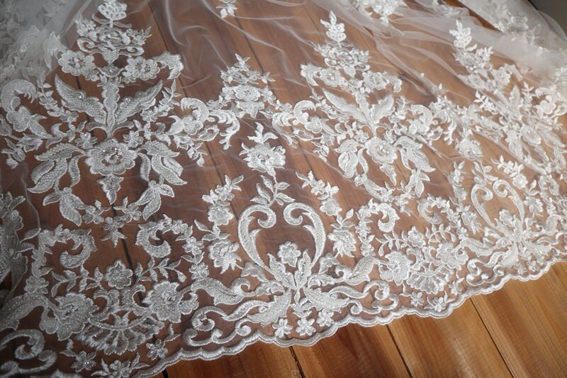 Ivory Beaded Lace Fabric by the Yard Vintage Motif Beads Etsy Denmark