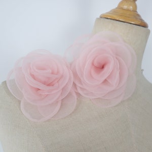 pink 3D flowers lace appliques, organza fabric floral patches for wedding costume gown dress sewing