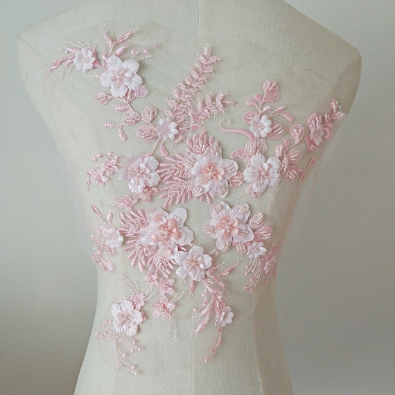 Light Pink 3D Floral Lace Appliques, Retro Floral Motif