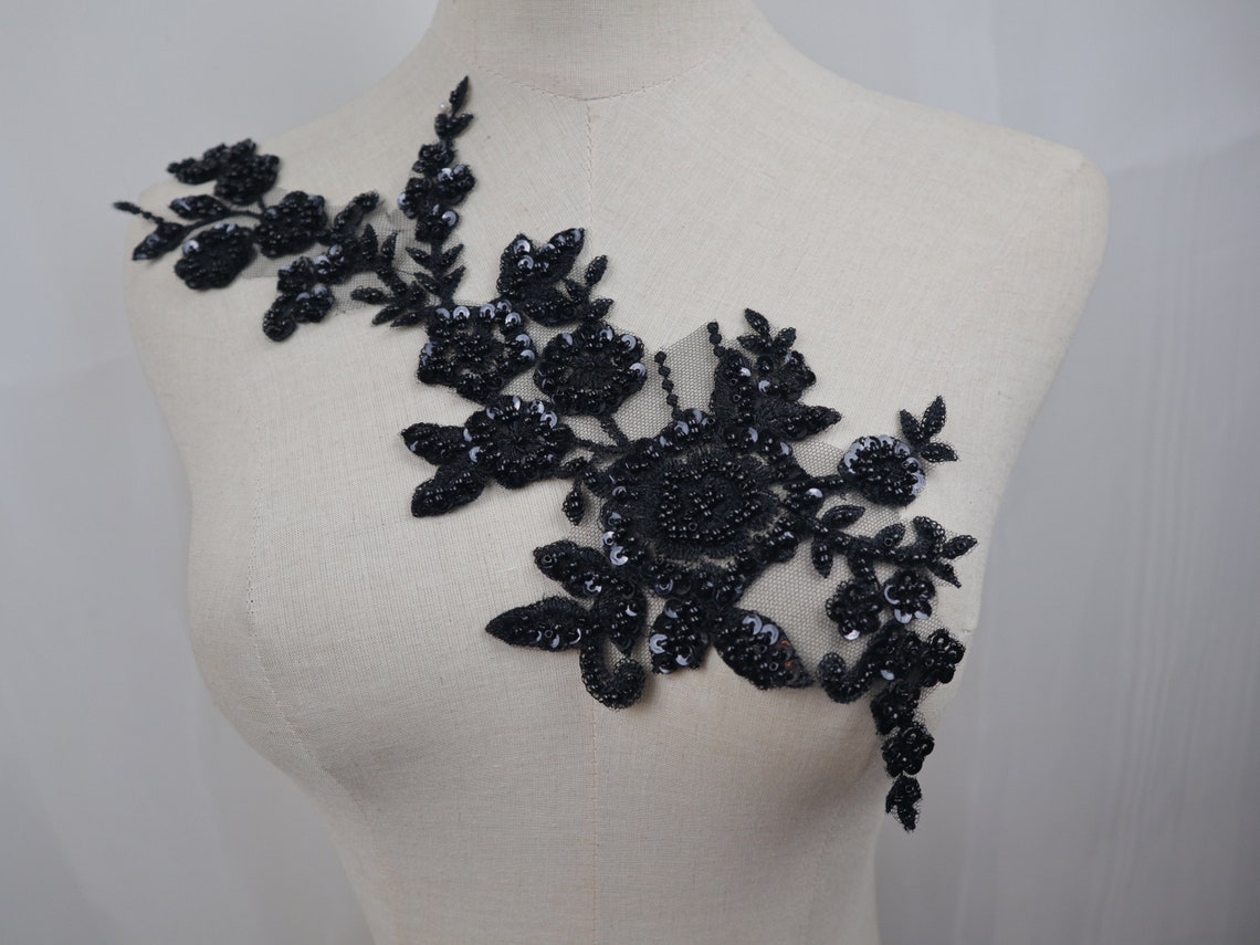 3D Floral Shoulder Detail Hollow Black Set