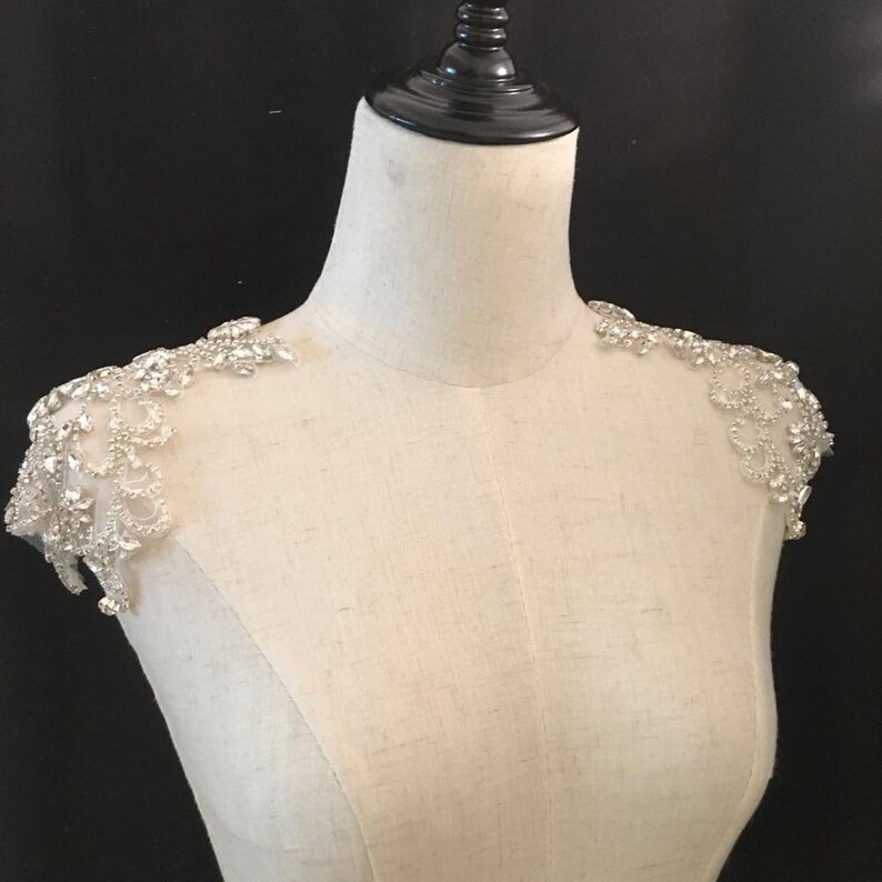 Rhinestone Beaded Applique Pair Bridal Lace Applique Silver Etsy