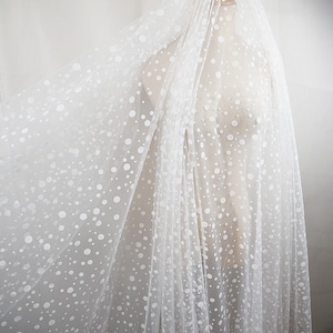 off white bridal tulle fabric by yard, Velvet Flocking big and small round dots moftif lace fabric for wedding gown sewing DIY accessories
