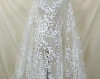 Nuovo tessuto in pizzo floreale 3D, tessuto in pizzo da sposa bianco sporco 3D per accessori da cucito per abiti da sposa