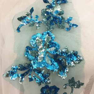 turquoise blue sequined lace applique, multi colors sequins embroidered beaded bridal applique for DIY sewing accessories
