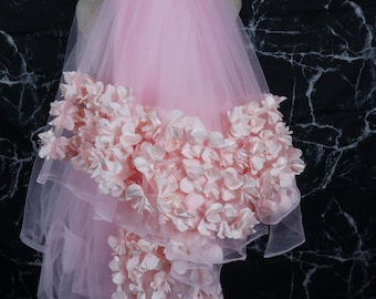 light pink single bottom 3D flowers lace fabric, blue 3D ruffled flower tulle fabric for costume dress sewing accessories