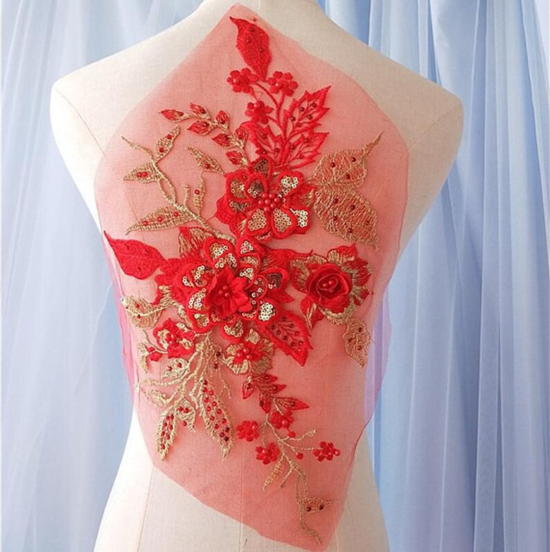 Pastel pink 3D floral embroidered lace appliques retro floral Etsy