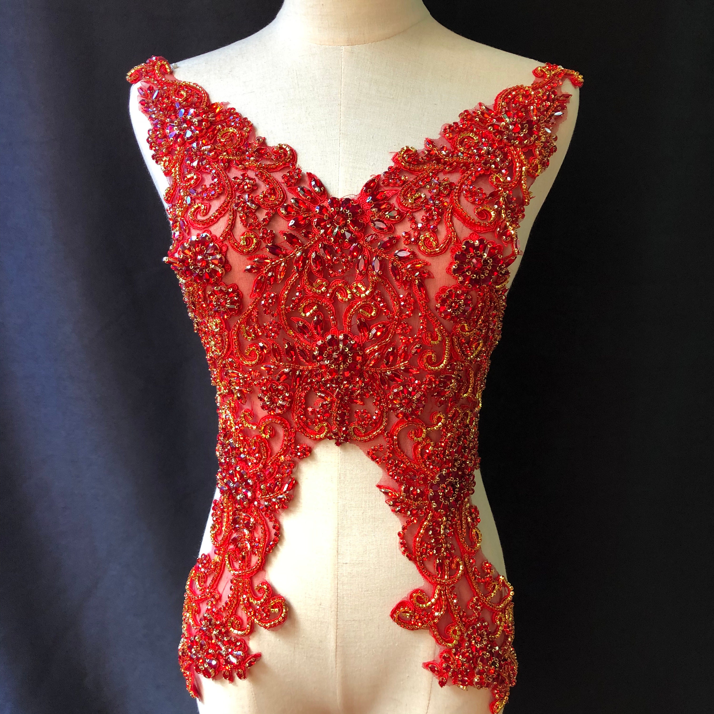 Exquisite Gold Rhinestone Big Bodice Applique Front/ Back V Etsy