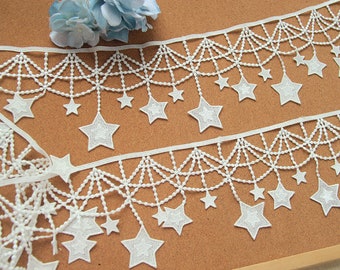 off white stars lace trim, tassel star floral mofit lace trimming, bridal lace fabric trim 11cm wide, venise guipure wedding dress edging