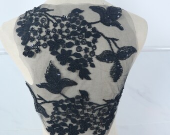 Applique in pizzo con perline nere per costume da ballo lirico da sposa, fascia per capelli, colletto artigianale, spalline, fascia per sartoria, articoli per cucire