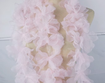 Passamaneria in tessuto arricciato con fiori 3D rosa chiaro, accessori per cucire con passamaneria in organza con fiori 3D