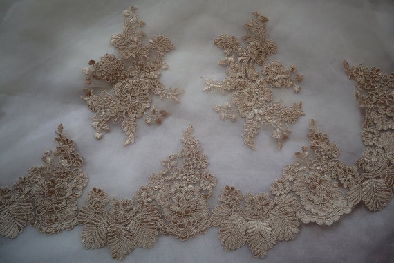 Champagne Cord Embroidered Lace Applique Beige Lace Flowers