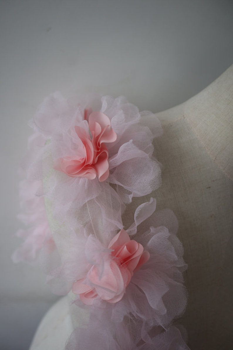 3D Dark Red Ruffled Fabric Trim, Wine Red Pink 3D Flowers Trimming ...