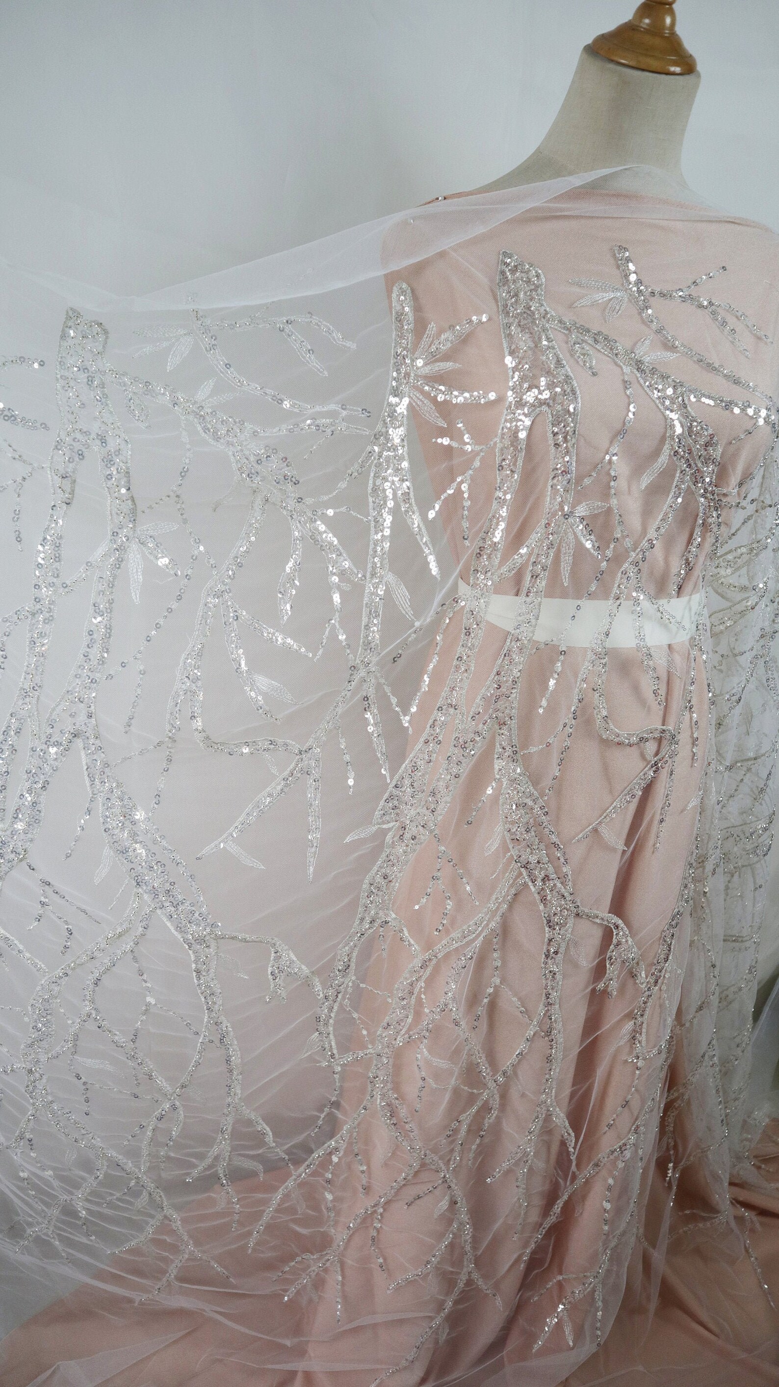 Silver White Sequins Embroidered Lace Fabric Sequins Etsy