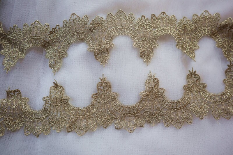 Gold lace trim scollapped lace trimming metallic gold motif Etsy