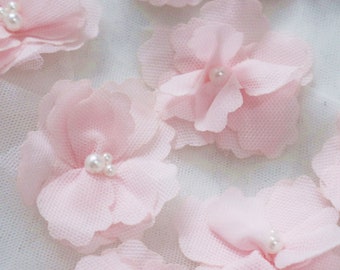 2.1'' pink flowers lace appliques, 3D fabric floral petal patches for bridal wedding costume gown dress sewing couture collection