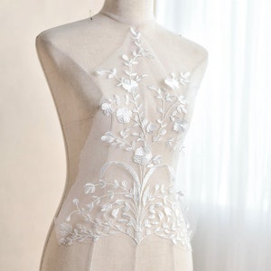 ivory Lace Applique, embroidered bodice lace applique for bridal dress altering, bridal veil  lace applique