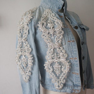 exquisite silver white Rhinestone Applique, Bridal Crystal beaded Lace Applique, shoulder straps sash headpiece appliques