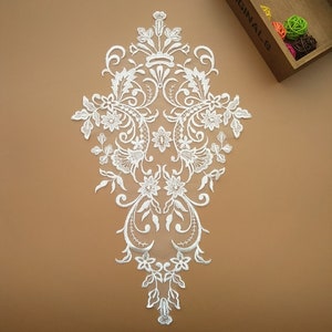 ivory Lace Applique, embroidered bodice lace applique for bridal dress altering, bridal veil  lace applique