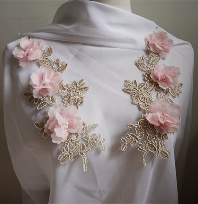pink champagne gold 3d floral lace 