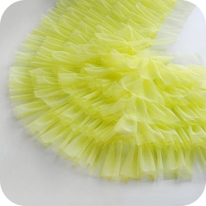 yellow 3D ruffled fabric trim, ruffle tulle fabric trimming, 3D flowers pleated crease fabric for tutu skirt sewing accessories