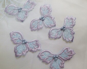 applicazioni di fiori di perline viola chiaro, toppe floreali ricamate con petali floreali da sposa per cucire abiti da sposa