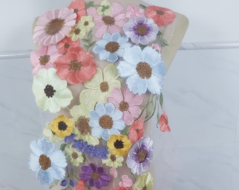 mix colori fiori 3D pizzo applique, motivo girasole toppe in pizzo ricamate per abito da sposa damigelle vestito forniture per cucire