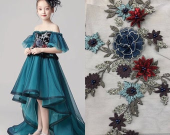 3D floral lace applique, mix colors floral motif 3D applique fabric for wedding dance costume dress sewing emblishment