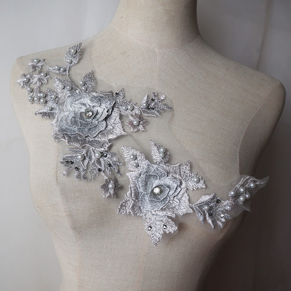 chinese dress ladies Flower Metallic Lace Fabric - Silver