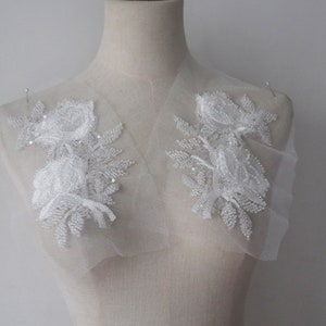 Off White Heavy Beaded Lace Applique 3D Embroidered Motif - Etsy