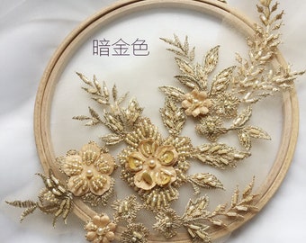 3D appliques lace patches gold