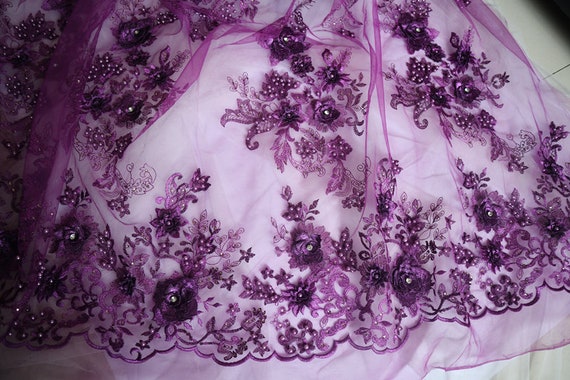 Custom Couture Purple Wedding Gown Iris Tulle Dress With 3D Flowers Beading  Lace 