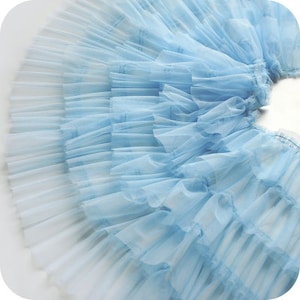 light blue 3D ruffled fabric trim, ruffle tulle trimming, 3D pleated crease fabric for tutu skirt sewing accessories