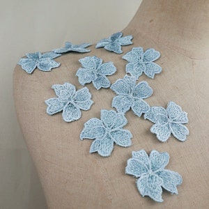 light blue lace flowers, small lace appliques, 4.2cm bridal floral petal embroidered floral patches for weddin dress garment accessories