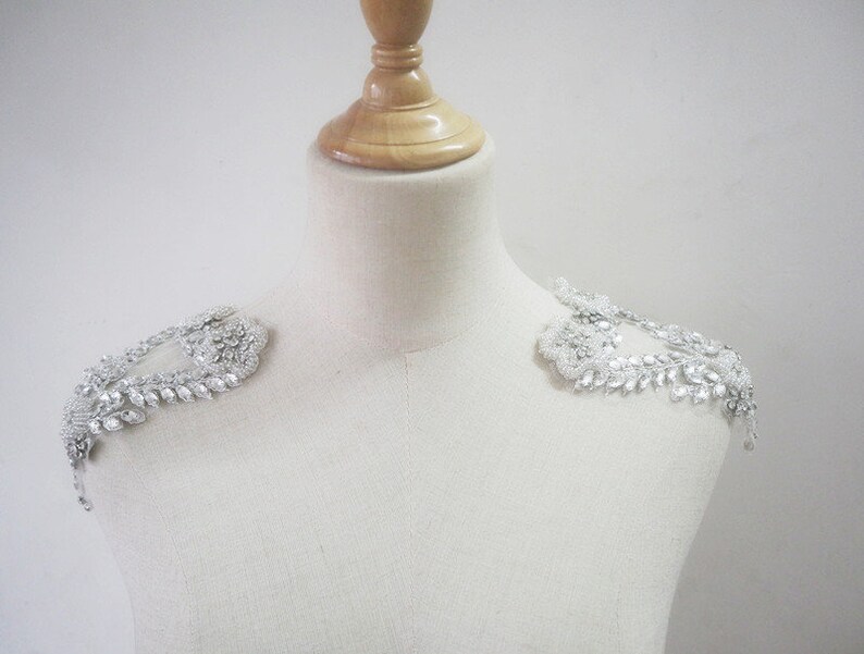 exquisite rose gold rhinestone applique silvercrystal beaded lace applique floral rhinestone bodice shoulders applique bridal accessories