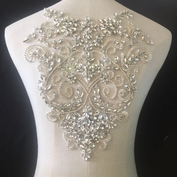 exquisite rose gold rhinestone applique silvercrystal beaded lace applique floral rhinestone bodice shoulders applique bridal accessories