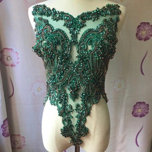 exquisite Turquoise blue Rhinestone bodice applique, big V style body covered crystal beaded patch for wedding dress, bridal supplies image 9