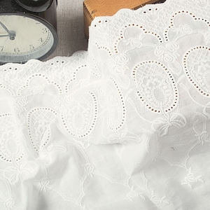 off white lace trim, cotton embroidered bridal lace fabric by the yard, vintage fabric for wedding gown dress sewing accessories