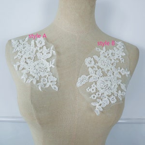 ivory white beaded lace appliques, retro floral motif embroidered 3D lace patches for wedding gown dress sewing DIY accessories handmade