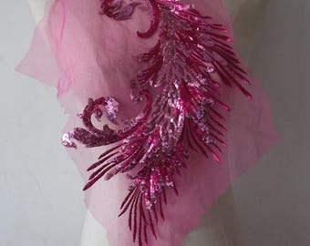 Applique in pizzo rosa shocking, toppe in pizzo con paillettes ricamate rosa fucsia per abiti da sposa, abiti da sera, costumi da ballo, accessori fai da te per cucire
