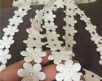 bordo in pizzo floreale bianco sporco, ricamo in cotone con margherite, pizzo guipure venise floreale tagliato su misura, bordo per abito da sposa in guipure venise