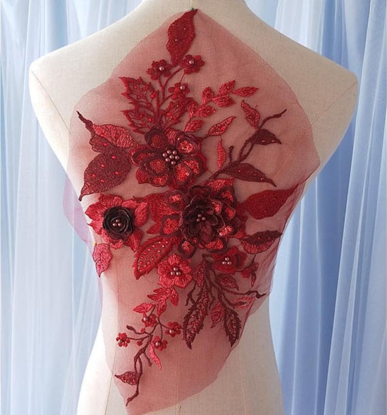 Pastel pink 3D floral embroidered lace appliques retro floral Etsy